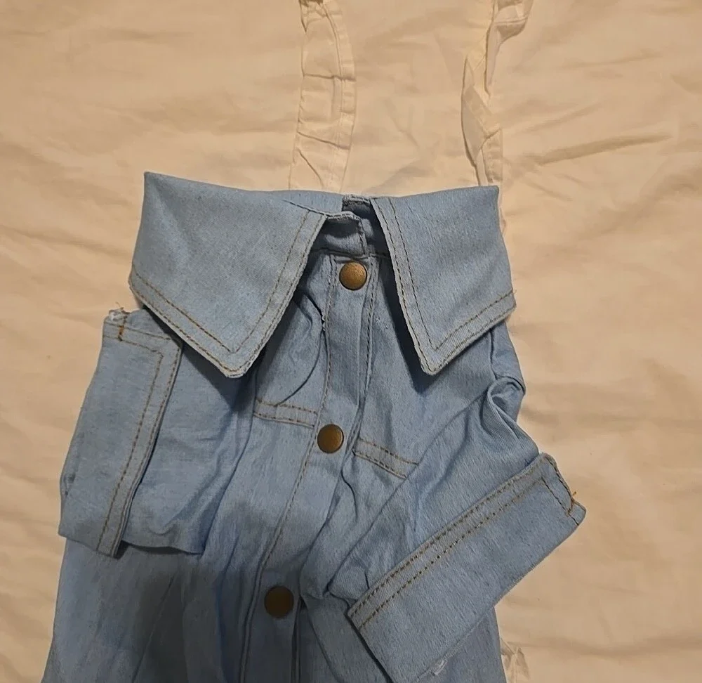 Light Blue Denim-Look Dog/Kitty Button-Up Shirt Fits Up To 12 Lbs